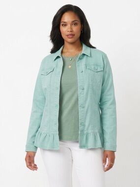 DG2 by Diane Gilman Mint Ruffle Hem Jean Jacket